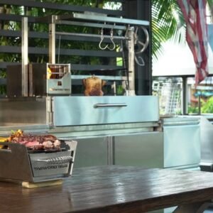tagwood bbq gril à charbon argentin santa maria style chute en acier inoxydable dans bbq05ss